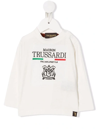 Trussardi Junior Babies' Logo-embroidered Long-sleeve T-shirt In White