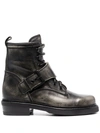 Buttero Buckle-strap Lace-up Boots In Black