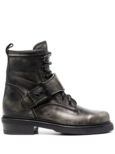 Buttero Buckle-strap Lace-up Boots In Black