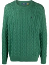 Polo Ralph Lauren Cable Knit Logo Sweater In Green