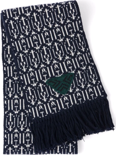 Prada Wool And Cashmere Jacquard Scarf In F057l Navy Bianco