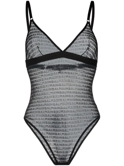 Balmain Logo-lace Bodysuit In Black