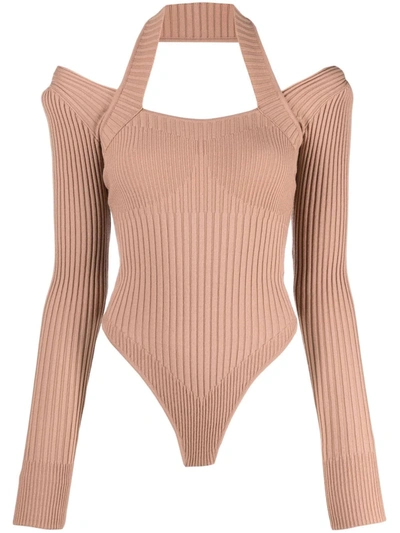 Adamo Ribbed-knit Cut-out Bodysuit In Neutrals