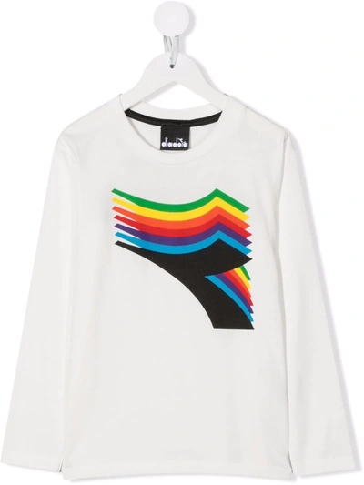 Diadora Junior Kids' Multicolour Logo T-shirt In White