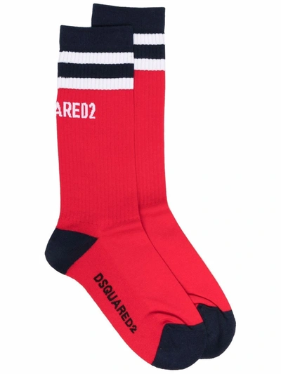 Dsquared2 Colour-block Ribbed Socks In Red