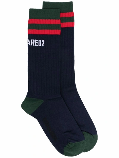 Dsquared2 Colour-block Ribbed Socks In Blue