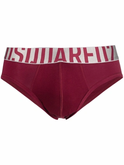 Dsquared2 Contrast Logo-waistband Briefs In Red