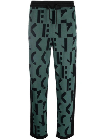 Kenzo Logo-knit Straight-leg Joggers In Green