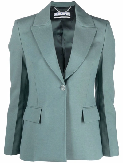 Off-white Logo-patch Single-breasted Blazer In Green