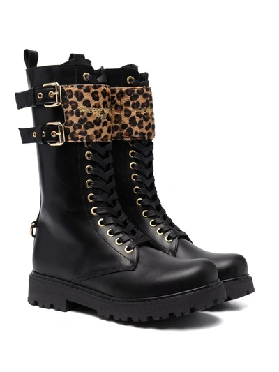 Philippe Model Teen Leopard-print Panel Leather Boots In Black