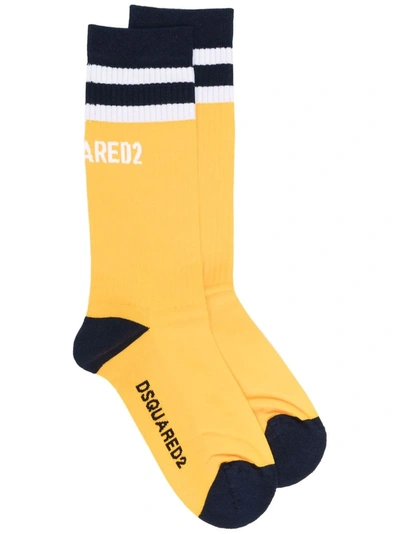 Dsquared2 Colour-block Ribbed Socks In Yellow
