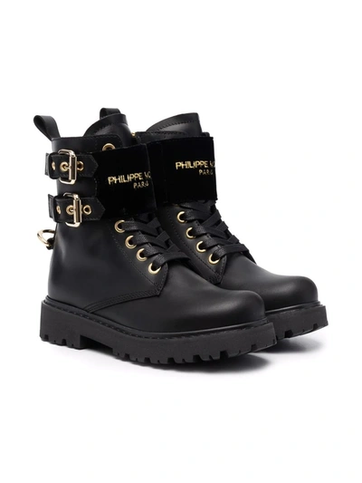 Philippe Model Kids' Buckle-fastened Tall Boots In Black