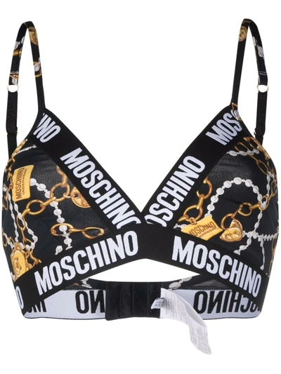 Moschino Logo-tape Triangle Bra In Black