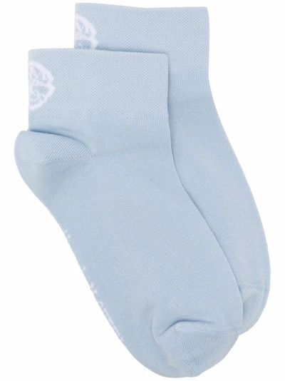 Alexander Mcqueen Floral-print Cotton Socks In Blue