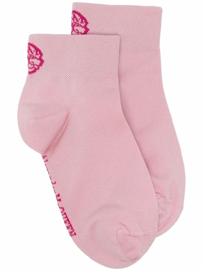 Alexander Mcqueen Floral-print Cotton Socks In Pink