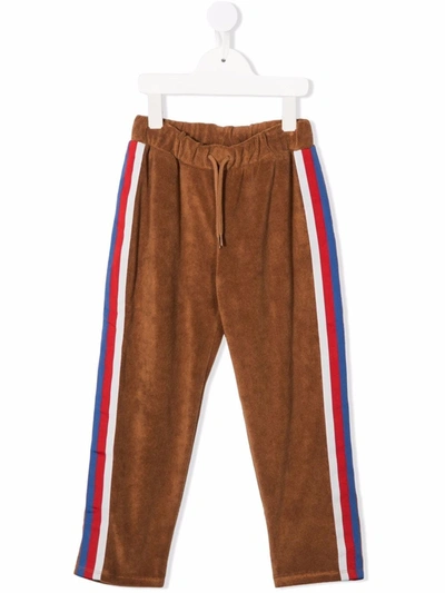 Mini Rodini Kids' Terry-texture Side-stripe Track Trousers In Brown