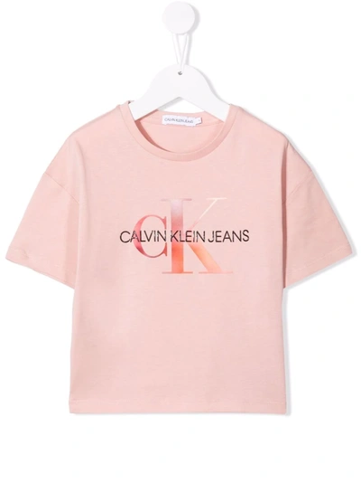 Calvin Klein Kids' Logo-print Cotton T-shirt In Pink