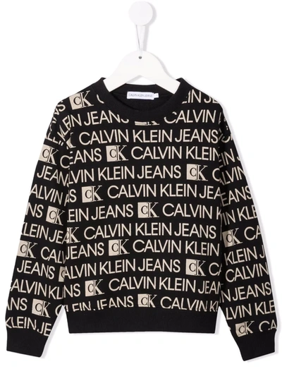 Calvin Klein Kids' Logo-print Cotton Sweatshirt In Black