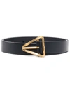 Bottega Veneta Twisted Triangle Napa Buckle Belt In Black