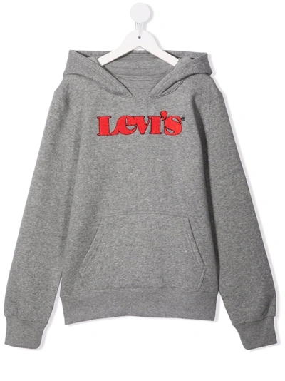 Levi's Teen Embroidered-logo Cotton-blend Hoodie In Grey