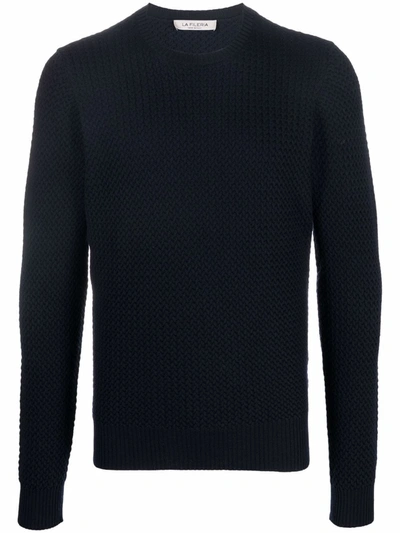 Fileria Waffle-knit Crew-neck Jumper In Blue