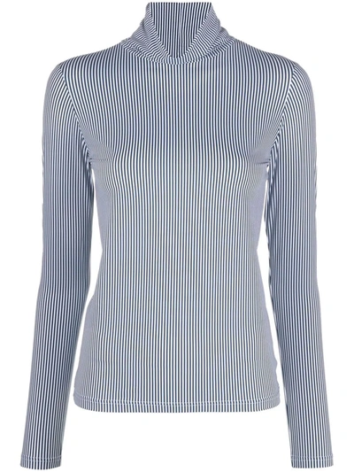 Xacus Ribbed-knit Mock Neck Top In Blue