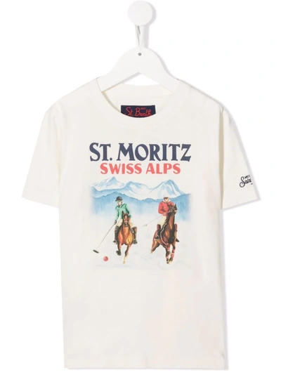 Mc2 Saint Barth Kids' St. Moritz Swiss Alps T-shirt In White