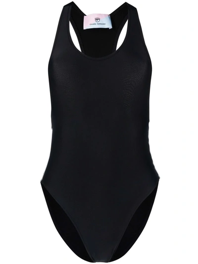 Chiara Ferragni Side Logo-print Swimsuit In Black