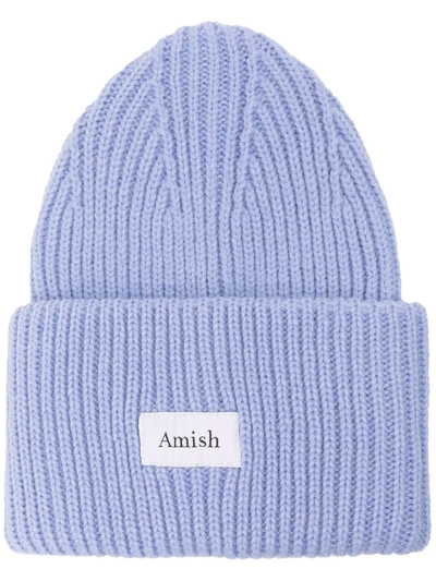 Amish Ribbed-knit Logo-patch Beanie In Purple
