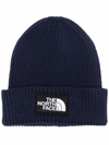 The North Face Mens Tnf Navy Logo-embroidered Knitted Beanie In Blue