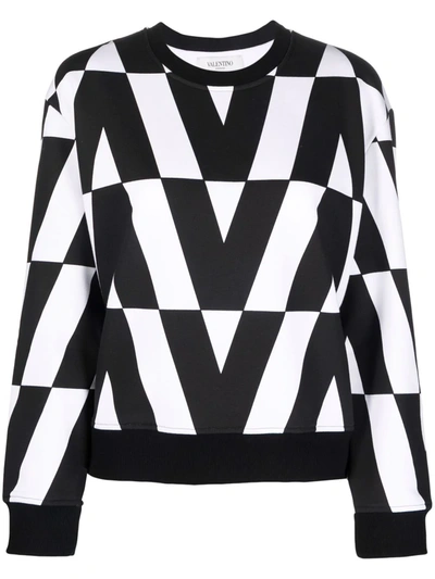 Valentino V Optical Cotton Jersey Sweatshirt In Black