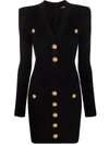 Balmain Button-embellished Ribbed-knit Mini Dress In Black