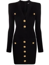 Balmain Mini Black Dress With Golden Buttons In Stretch Viscose Woman In Black