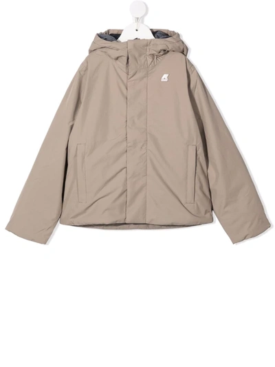 K-way Kids' Logo-patch Hooded Padded Jacket In Neutrals