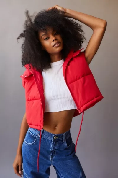Urban Outfitters Uo Cropped Puffer Vest In Red ModeSens - Main Image