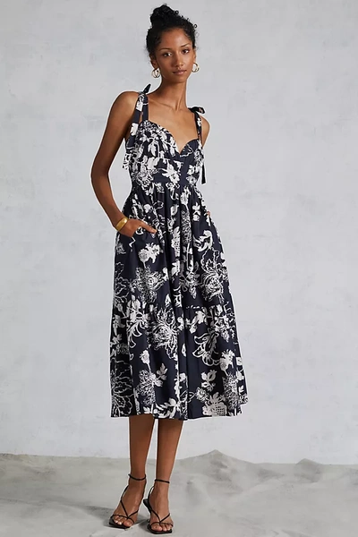 Forever That Girl Flounced Floral Midi Dress In Black