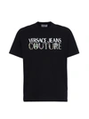 VERSACE JEANS COUTURE BLACK T-SHIRT WITH BRAND NAME ON CHEST,71GAHF04CJ00F899