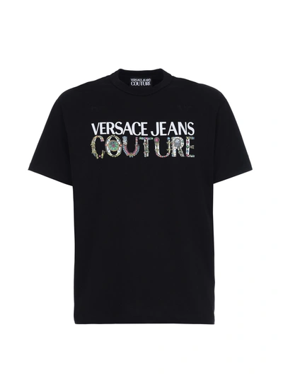 Versace Jeans Couture Black T-shirt With Brand Name On Chest In Nero