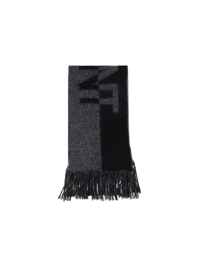 Saint Laurent Logo羊毛、羊驼毛与马海毛混纺围巾 In Grey