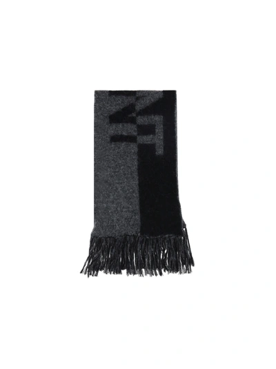 Saint Laurent Fringed Two-tone Jacquard-knit Wool-blend Scarf In Black Grey
