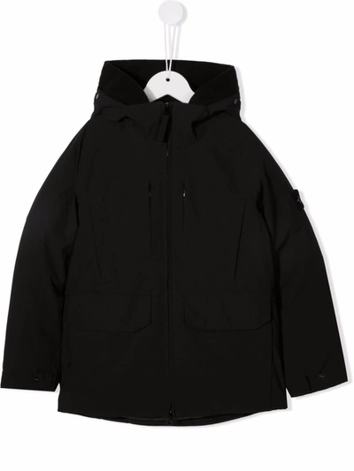 Stone Island Junior Kids Black Soft Shell-r E.dye® Technology Down Jacket In (black)