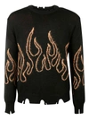 VISION OF SUPER FLAME EMBROIDERED CUT-OUT DETAIL SWEATER,VOSB8ORANGEFL BLACK