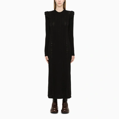 Chloé Ruffled Pointelle-knit Wool And Cashmere-blend Maxi Dress In Black