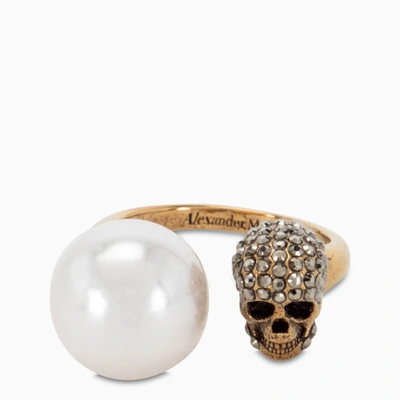 ALEXANDER MCQUEEN SKULL AND PEARL RING,651257J160Z-J-ALEXQ-4039