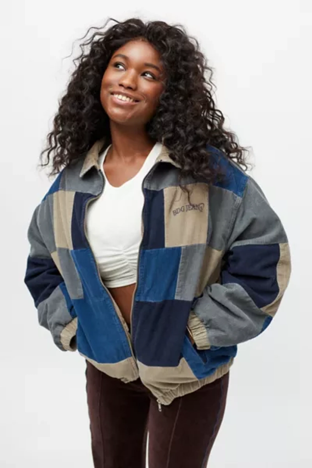 Bdg Patchwork Corduroy Harrington Jacket In Navy | ModeSens