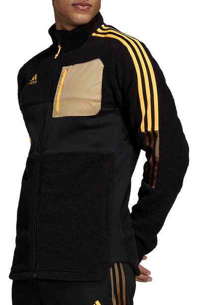 Adidas Originals Tiro High Pile Fleece Tech Jacket In Black