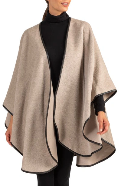 Sofia Cashmere Leather Trim Alpaca Blend Wrap In Oatmeal