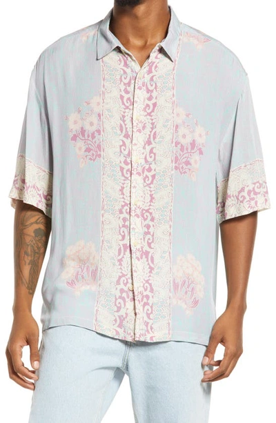 Topman Oversize Border Button-up Shirt In Light Blue