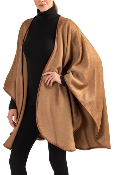 Sofia Cashmere Leather Trim Alpaca Blend Wrap In Camel