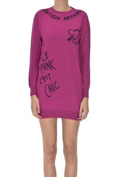 Moschino Boutique Knitted Mini Dress In Fuxia